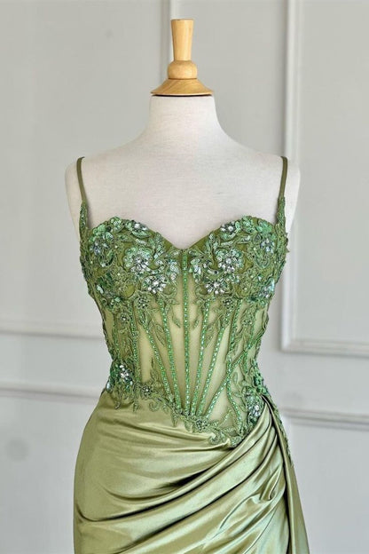 Sexy Silver Spaghetti Straps Mermaid Appliqued Prom Dress DP307