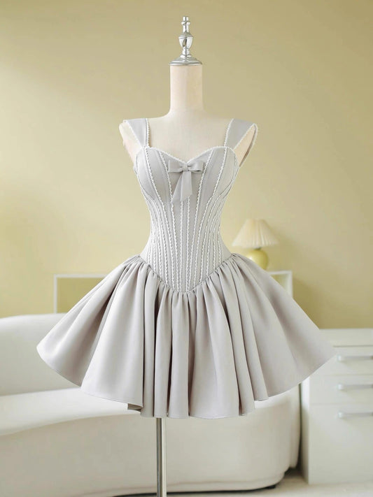 Simple Ball Gown Sweetheart Silver Short Satin Formal Homecoming Dresses Party Graduation Dress Hoco Dresses DH2779