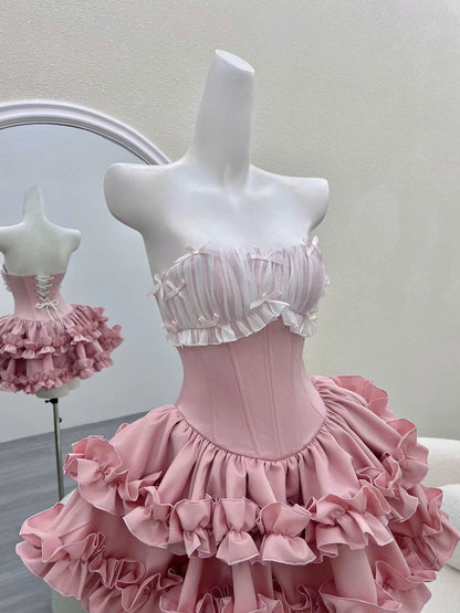 Cute Ball Gown Strapless Pink Party Dresses Short Formal Homecoming Dresses Night Chic Elegant Short Dresses Cocktail Dress 16th Birthday Outfits Hoco Dresses DH2759
