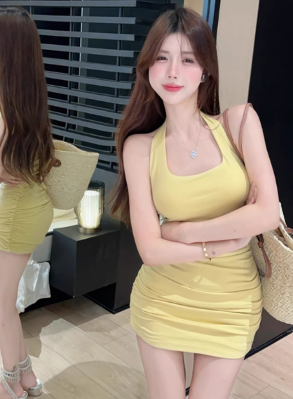 Yellow Short Women's Dress S110