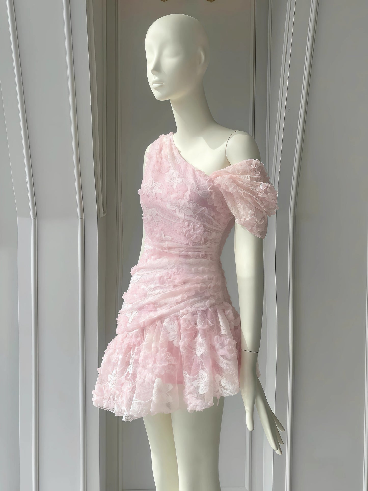 Robe fourreau courte en satin rose à une épaule et dentelle, tenue de soirée, de remise de diplôme, Hoco DH2777