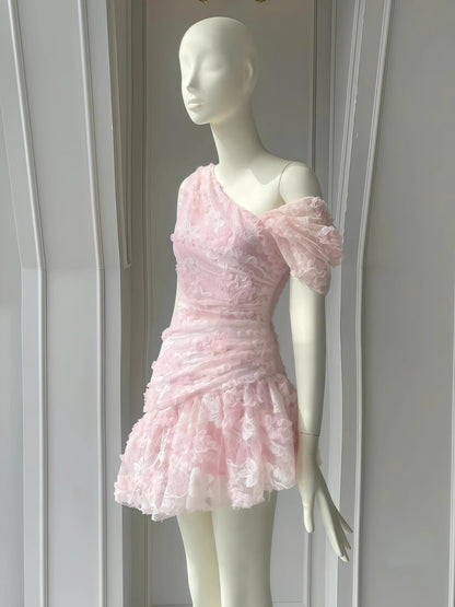 Robe fourreau courte en satin rose à une épaule et dentelle, tenue de soirée, de remise de diplôme, Hoco DH2777
