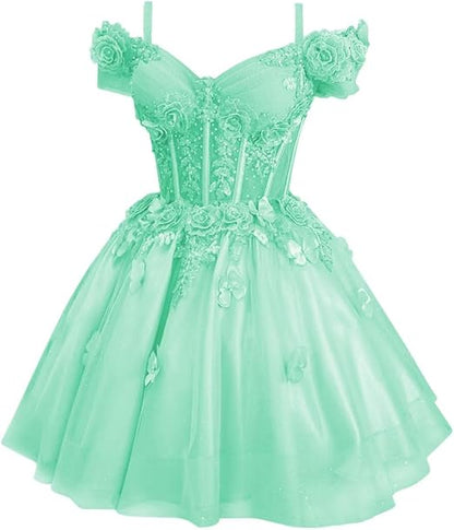 Robe de bal modeste à épaules dénudées en tulle rose blush, robe de soirée formelle, robe de bal de fin d'études, robe courte Hoco DH2596