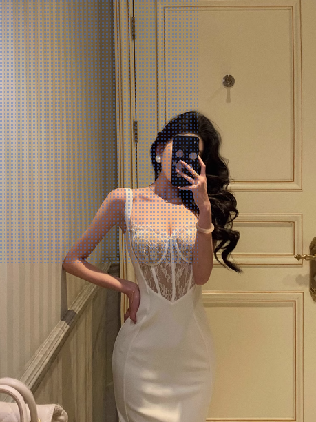 Sexy Sheath Straps White Lace 18th Birthday Dress Long Party Birthday Outfits For Women DP0156