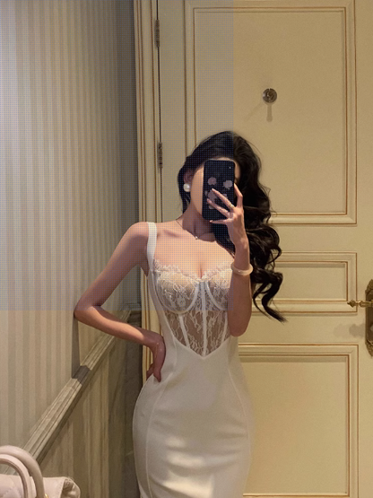 Sexy Sheath Straps White Lace 18th Birthday Dress Long Party Birthday Outfits For Women DP0156