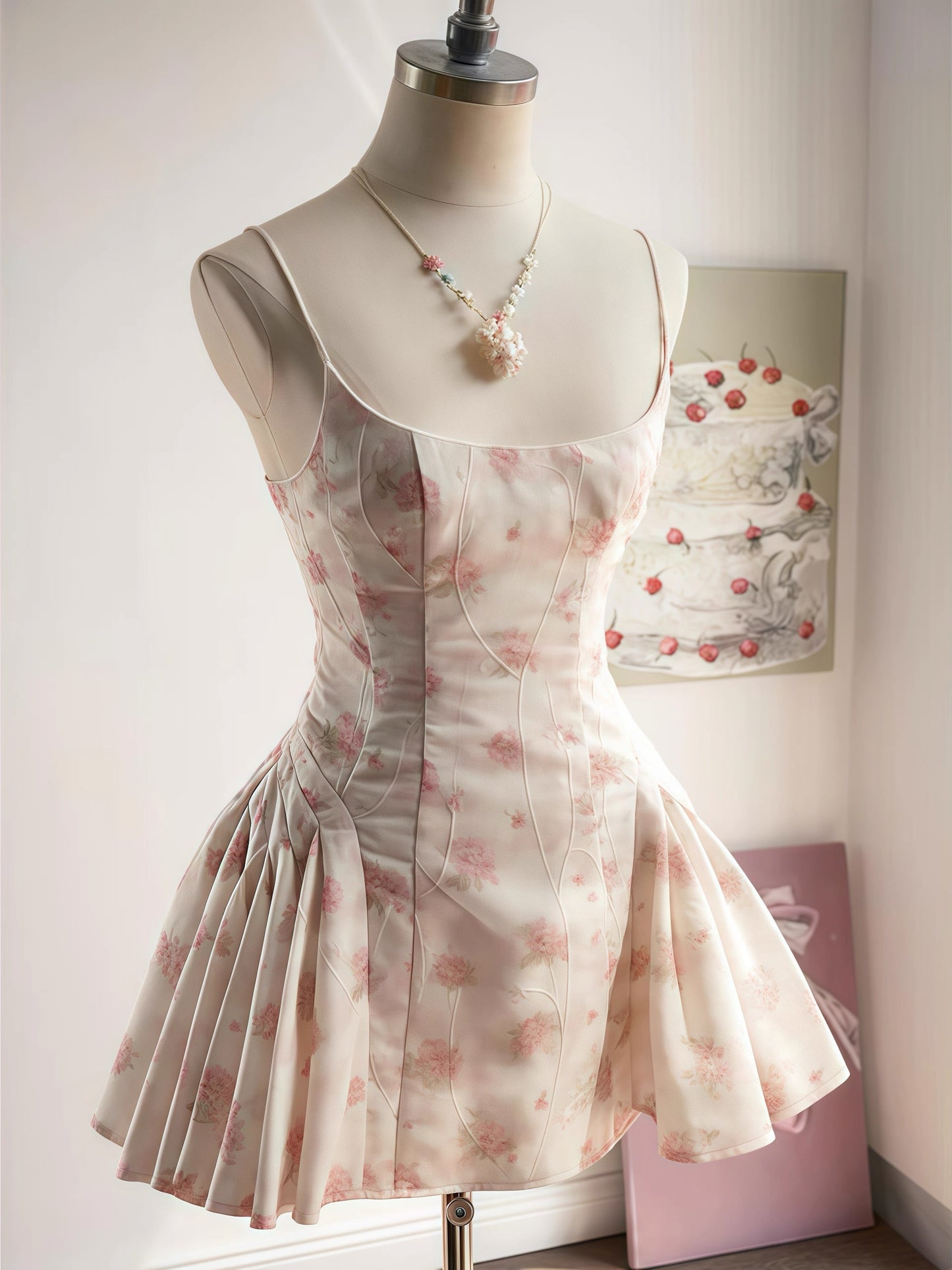 Robe de bal simple à bretelles spaghetti, courte et florale, robe de soirée formelle, robe de remise de diplôme, robes Hoco DH2781