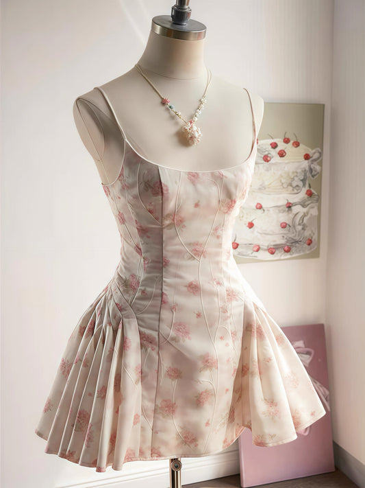 Simple Ball Gown Spaghetti Straps Floral Short Formal Homecoming Dresses Party Graduation Dress Hoco Dresses DH2781