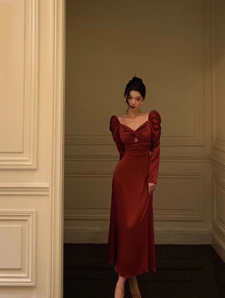 Sexy A line Long Sleeves Red 21st Birthday Dress Party Gown Birthday Outfits Birthday Dress Ideas For Women DP1894