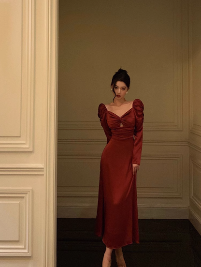Sexy A line Long Sleeves Red 21st Birthday Dress Party Gown Birthday Outfits Birthday Dress Ideas For Women DP1894
