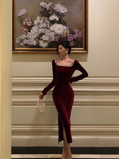Sexy Sheath Long Sleeves Burgundy 21st Birthday Dress Party Gown Birthday Outfits Birthday Dress Ideas For Women DP1895