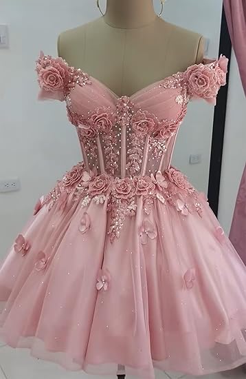 Robe de bal modeste à épaules dénudées en tulle rose blush, robe de soirée formelle, robe de bal de fin d'études, robe courte Hoco DH2596