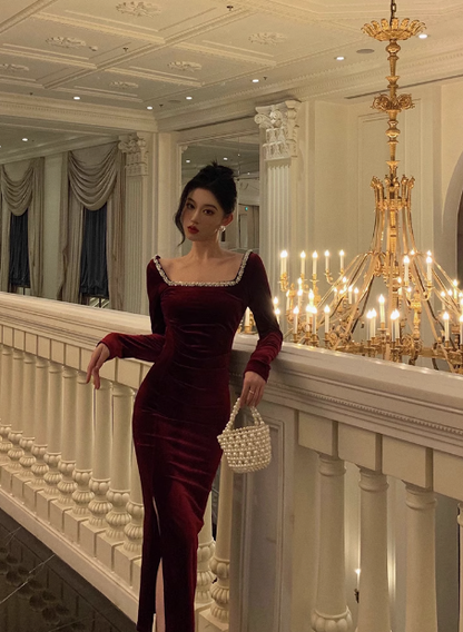 Sexy Sheath Long Sleeves Burgundy 21st Birthday Dress Party Gown Birthday Outfits Birthday Dress Ideas For Women DP1895