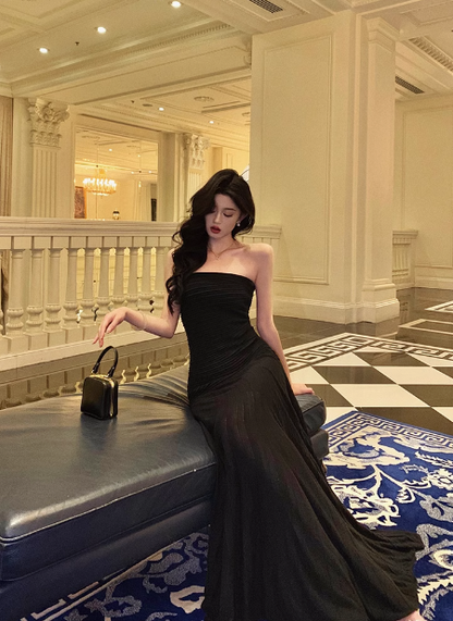Sexy Mermaid Strapless Black 18th Birthday Dress Floor Length Party Birthday Outfits For Women DP0165