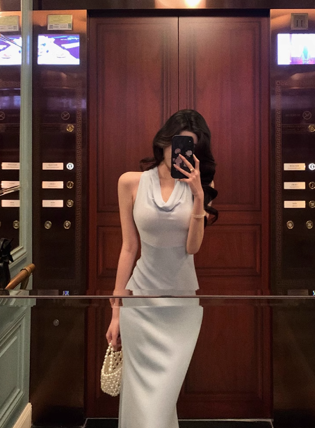 Robe sirène vintage en mousseline de soie bleu clair pour 18e anniversaire, tenue de fête pour femme, DP0197