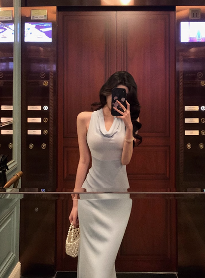 Robe sirène vintage en mousseline de soie bleu clair pour 18e anniversaire, tenue de fête pour femme, DP0197