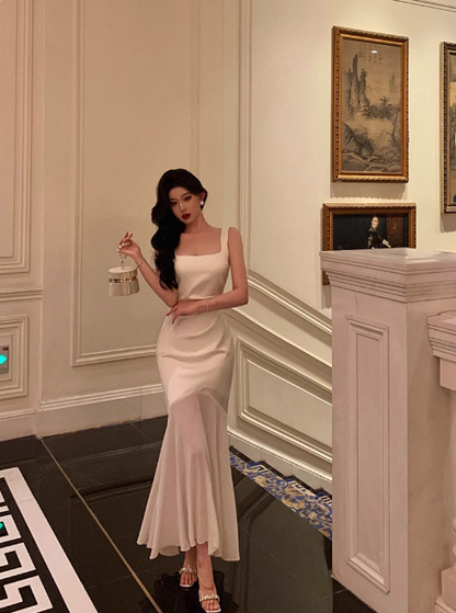 Jolie robe sirène blanche à décolleté carré pour 18e anniversaire, tenue de fête pour femme DP0172