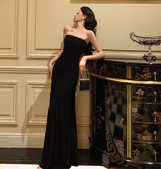 Sexy Mermaid Strapless Black 18th Birthday Dress Floor Length Party Birthday Outfits For Women DP0165