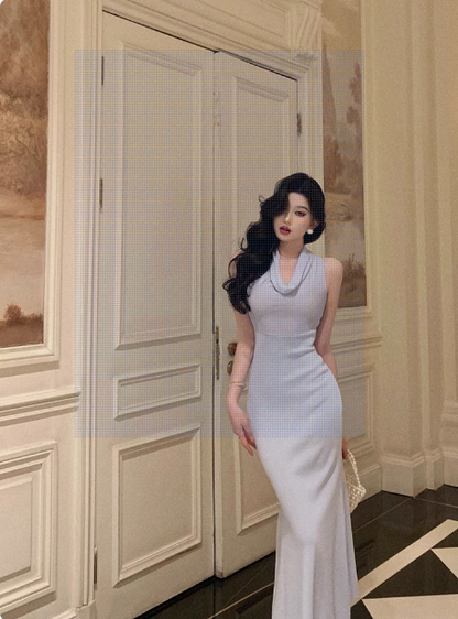 Robe sirène vintage en mousseline de soie bleu clair pour 18e anniversaire, tenue de fête pour femme, DP0197