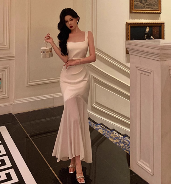 Jolie robe sirène blanche à décolleté carré pour 18e anniversaire, tenue de fête pour femme DP0172