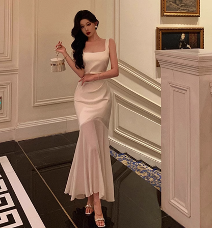 Jolie robe sirène blanche à décolleté carré pour 18e anniversaire, tenue de fête pour femme DP0172