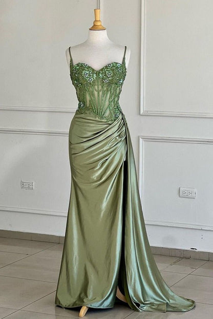Sexy Silver Spaghetti Straps Mermaid Appliqued Prom Dress DP307