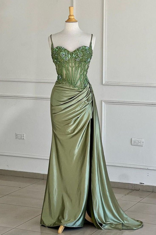 Sexy Silver Spaghetti Straps Mermaid Appliqued Prom Dress DP307
