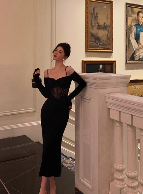 Sexy Sheath Long Sleeves Black 21st Birthday Dress Party Gown Birthday Outfits Birthday Dress Ideas For Women DP1898
