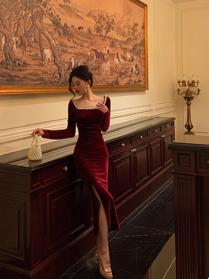 Sexy Sheath Long Sleeves Burgundy 21st Birthday Dress Party Gown Birthday Outfits Birthday Dress Ideas For Women DP1895