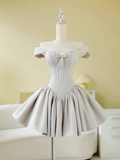 Robe de bal simple en satin argenté, décolleté en cœur, courte, formelle, robe de soirée, robe de remise de diplôme, robes Hoco DH2779