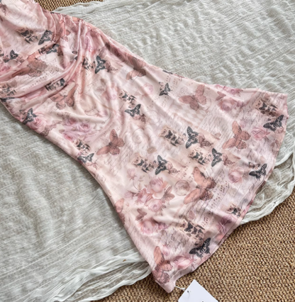 Cute Mermaid Spaghetti Straps Pink Floral Long Summer Dress For Women DP0012