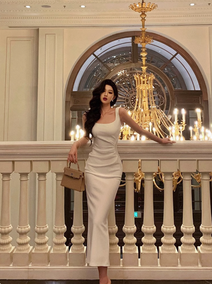Jolie robe fourreau blanche à décolleté carré pour 21e anniversaire, tenue de fête pour femme, DP0179