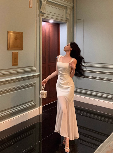 Jolie robe sirène blanche à décolleté carré pour 18e anniversaire, tenue de fête pour femme DP0172