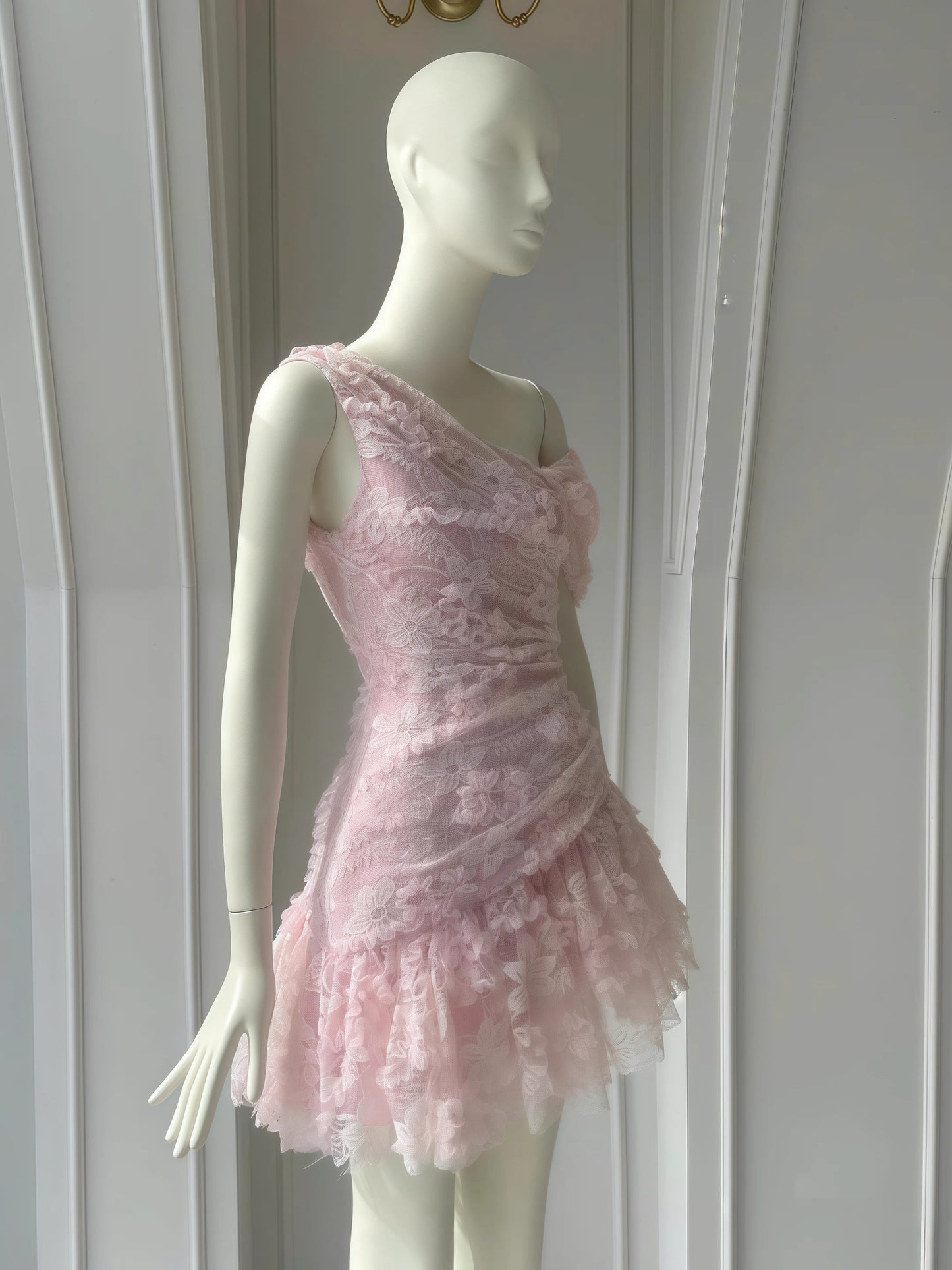 Robe fourreau courte en satin rose à une épaule et dentelle, tenue de soirée, de remise de diplôme, Hoco DH2777
