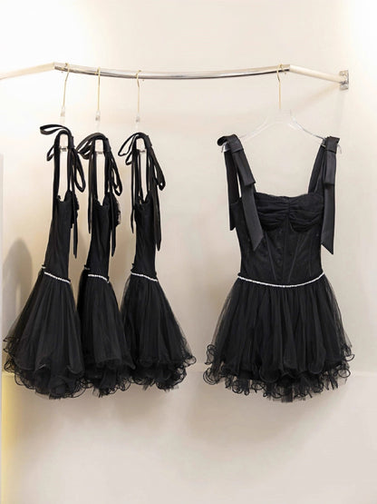 Süßes A-Linien-Trägerkleid, kleines Schwarzes, Partykleider, kurze formelle Homecoming-Kleider, schicke Abendkleider, elegante kurze Kleider, Cocktailkleid, Outfits zum 16. Geburtstag, Tüll, Hoco-Kleider DH2770