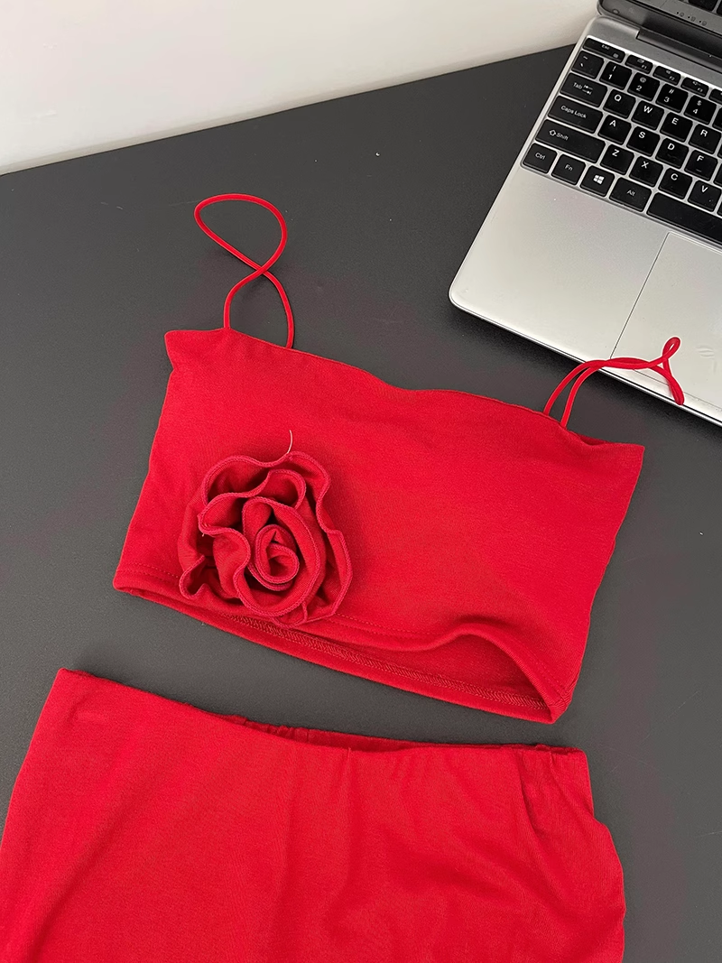 Cute Mermaid Spaghetti Straps 2 Pieces Red Long Summer Dress For Women DP0013