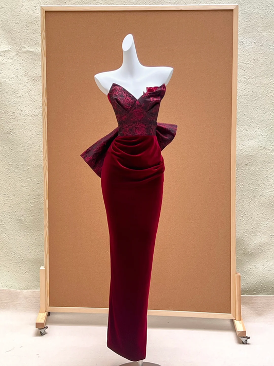 Pretty Mermaid Sweetheart Wine Red Satin Long Prom Dresses Graduation Dress Evening Gowns D2546