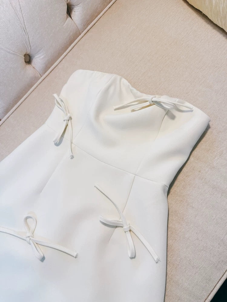 Cute A Line Strapless White Satin Formal 8th Grade Homecoming Dresses Summer Middle School Hoco Dress Homecoming Outfits DH100