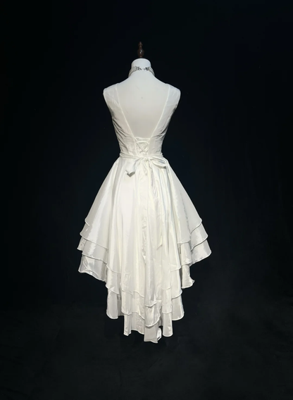 Vintage Bridal Gown 1960s High Low Scoop Sleeveless Pleated Bow-knot Beads White Short Wedding Dresses Elegant Bridal Gowns DH1014