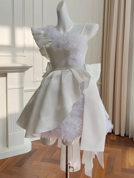 Cute A Line Straps White Satin Formal 8th Grade Homecoming Dresses Summer Middle School Hoco Dress Homecoming Outfits DH101