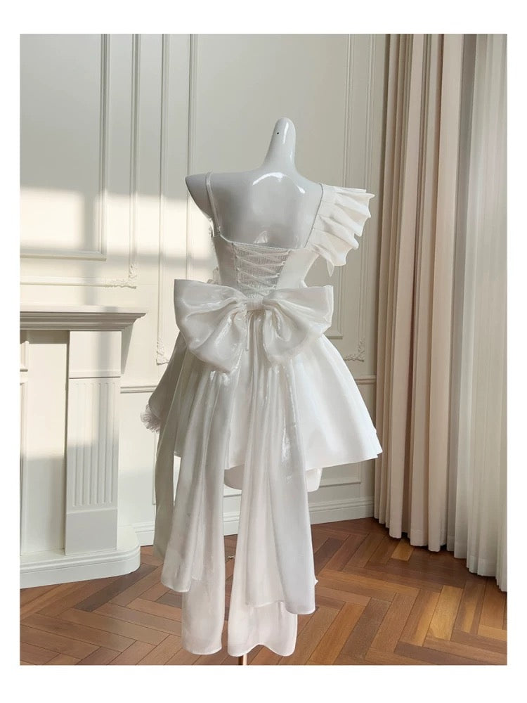 Cute A Line Straps White Satin Formal 8th Grade Homecoming Dresses Summer Middle School Hoco Dress Homecoming Outfits DH101