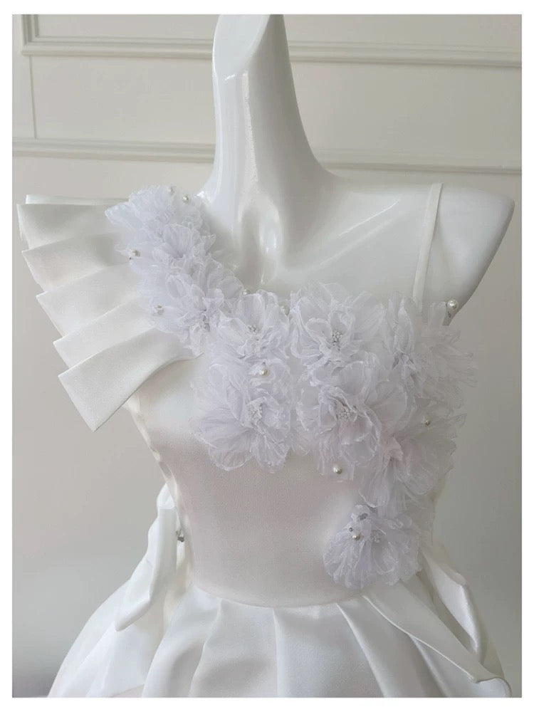 Cute A Line Straps White Satin Formal 8th Grade Homecoming Dresses Summer Middle School Hoco Dress Homecoming Outfits DH101