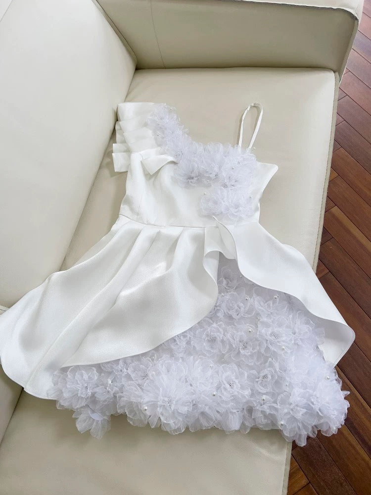 Cute A Line Straps White Satin Formal 8th Grade Homecoming Dresses Summer Middle School Hoco Dress Homecoming Outfits DH101
