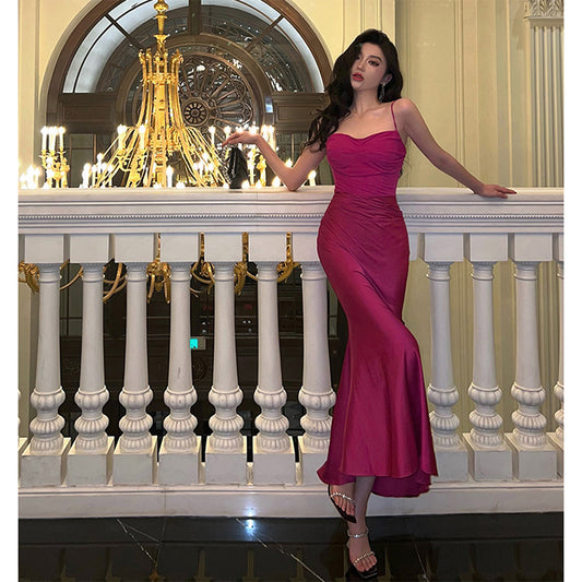Elegant Mermaid Spaghetti Straps Hot Pink Long Prom Dresses Party Dress Summer 22th Birthday Outfits 18th Birthday Dresses DH1046