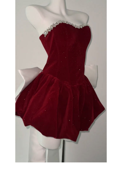 Cute Ball Gown Sweetheart Burgundy Velvet Mini Short Formal 8th Grade Homecoming Dresses Summer Middle School Hoco Dress Homecoming Outfits DH1055