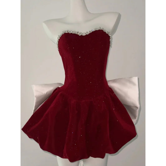 Cute Ball Gown Sweetheart Burgundy Velvet Mini Short Formal 8th Grade Homecoming Dresses Summer Middle School Hoco Dress Homecoming Outfits DH1055