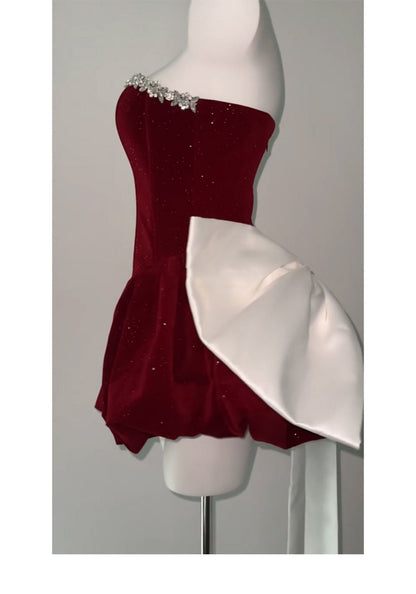 Cute Ball Gown Sweetheart Burgundy Velvet Mini Short Formal 8th Grade Homecoming Dresses Summer Middle School Hoco Dress Homecoming Outfits DH1055