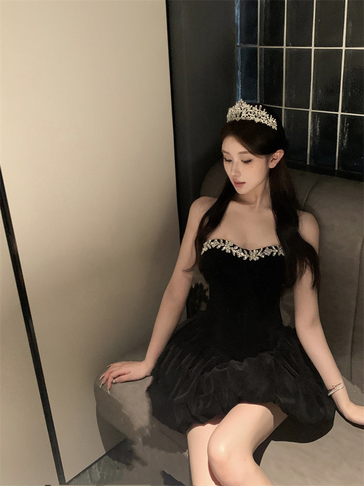 Cute Ball Gown Sweetheart Black Velvet Mini Short Formal 8th Grade Homecoming Dresses Summer Middle School Hoco Dress Homecoming Outfits DH1056