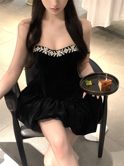 Cute Ball Gown Sweetheart Black Velvet Mini Short Formal 8th Grade Homecoming Dresses Summer Middle School Hoco Dress Homecoming Outfits DH1056