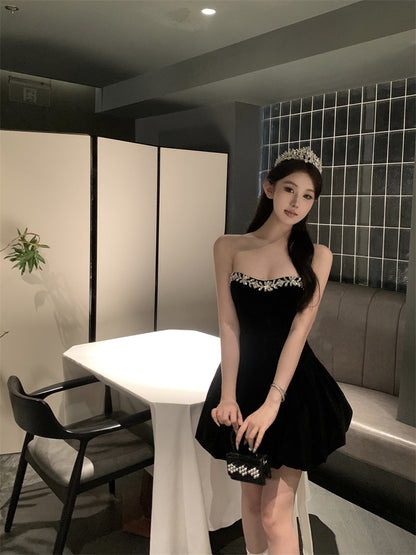 Cute Ball Gown Sweetheart Black Velvet Mini Short Formal 8th Grade Homecoming Dresses Summer Middle School Hoco Dress Homecoming Outfits DH1056
