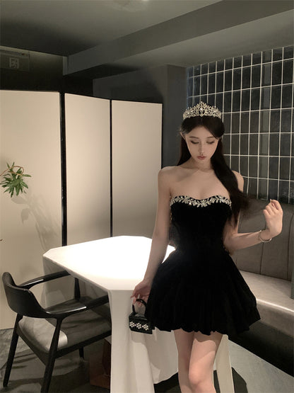 Cute Ball Gown Sweetheart Black Velvet Mini Short Formal 8th Grade Homecoming Dresses Summer Middle School Hoco Dress Homecoming Outfits DH1056
